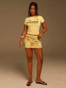 Athîral Women's Floral Pattern Casual Skirt - Yellow - View 2