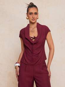 Lumalex 宽松系带低腰直筒加长款女士西装套装 - 中紫紅色 - 查看 7