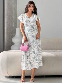 Modelyn 优雅浪漫荷叶边袖系腰连衣裙 女士夏季连衣裙 女士中长连衣裙 百褶碎花连衣裙 女士春季连衣裙 女士休闲连衣裙 女士夏季连衣裙 - 彩色 - 查看 8