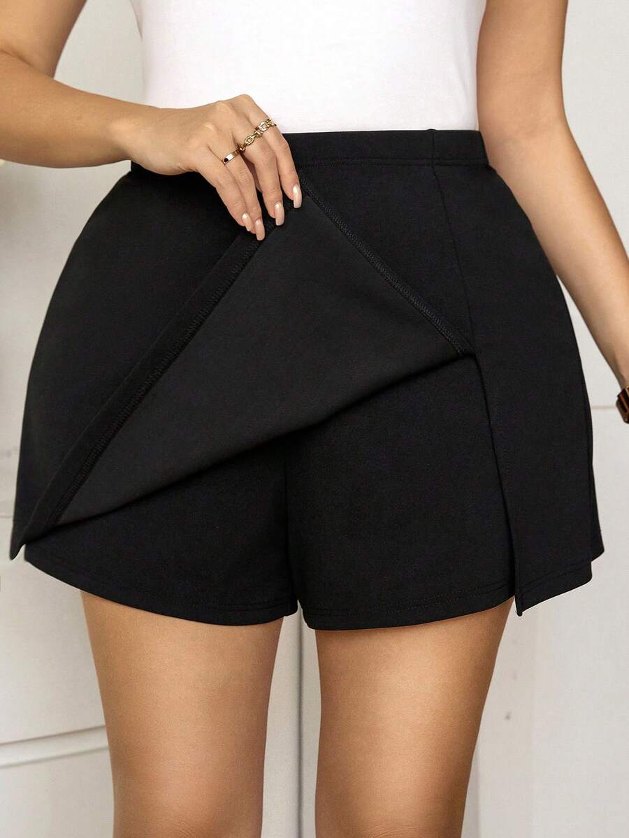 SHEIN LUNE Quần váy nữ cỡ lớn mùa hè, kiểu dáng thường ngày, phù hợp đi làm, màu trơn, quần váy đen cho nữ, quần short đen, quần short cạp cao đen, quần short thanh lịch, quần short công sở kiểu dáng quyến rũ, trang phục lễ hội âm nhạc, trang phục thường ngày đi nghỉ mát, trang phục lễ hội âm nhạc, trang phục lễ hội nhạc đồng quê, trang phục thường ngày đi nghỉ mát, quần short mùa hè có túi tiện dụng. - màu đen - Xem 1
