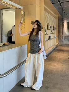 SHEIN K-Vae Thin White Harem Pants - White - View 5
