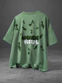 PAVTROS 男士街头风热销音符刺绣T恤，3D立体音乐图案刺绣，适合音乐节、休闲外出、朋友聚会、送给男友/老公的礼物、周年纪念礼物，薄荷绿 - 綠色 - 查看 2