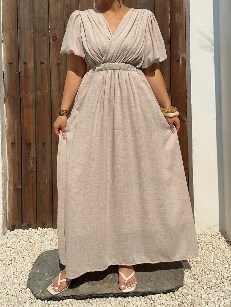 Dazy Plus Plus Size Women V-Neck Ruched Waist Elegant Party Dress Sun Dresses For Women