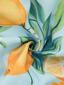 Vivid Eden 女士柠檬印花露背吊带休闲度假迷你连衣裙 - 淺藍色 - 查看 9