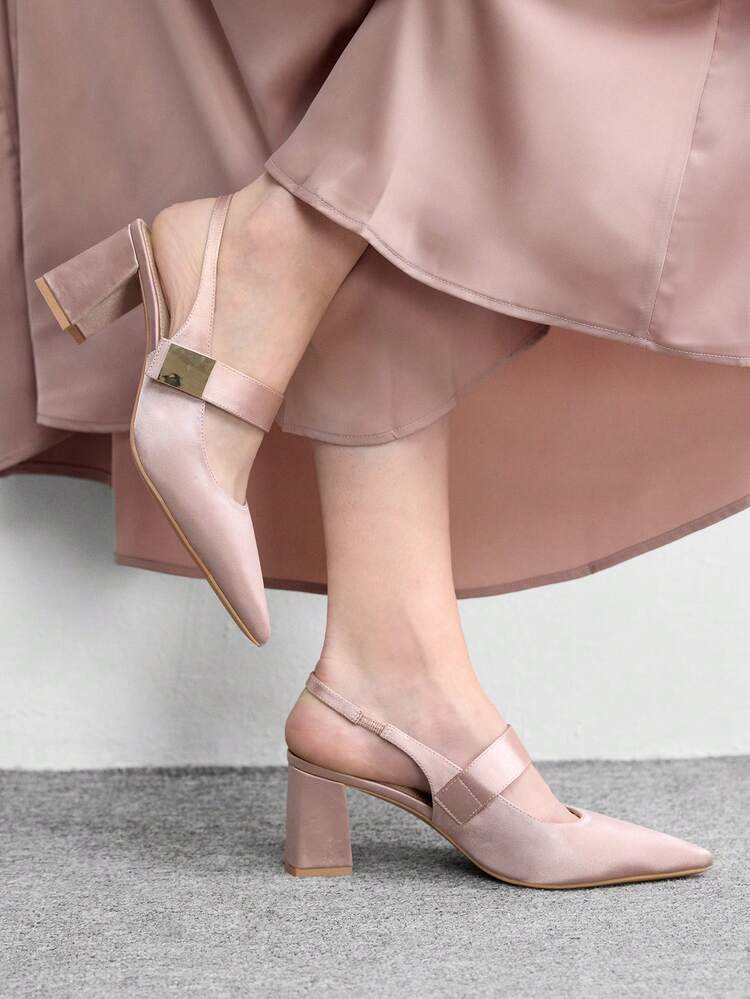 CUCCOO BIZCHIC Zapatos de tacón alto y grueso con punta puntiaguda, de estilo sencillo y cuadrado, cómodos y elegantes para uso diario y vacaciones - Rosa desnudo - Añade 3