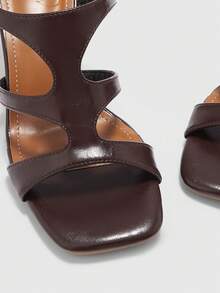 CUCCOO BIZCHIC French Square Toe Fashionable Versatile Stiletto Heeled Sandals - Brown - View 8