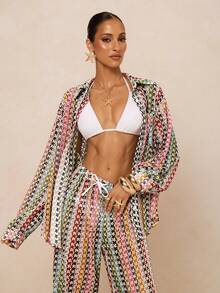 Lumalex 女士时尚休闲彩色纽扣长袖衬衫 - 彩色 - 查看 7