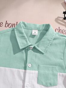 SHEIN Áo thun ngắn tay cổ bẻ phối ba màu cổ điển, thoải mái, phong cách thường ngày mùa hè cho trẻ em, thích hợp cho các hoạt động ngoài trời, đi học, dự tiệc và dạo phố. - Màu xanh Bạc hà - Xem 6