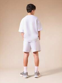SUMWON Boys Oversized Crew Neck T-Shirt And Regular Shorts Co-Ord Set With Chest Print - Grey - View 2