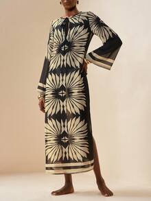 Zivah 2026 Women's Elegant Vacation Casual Beach Sheer Printed Dress Cover-Up - Black - View 1