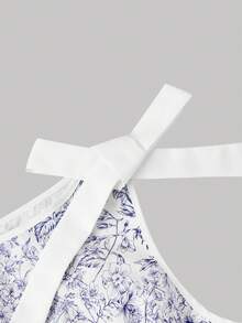 SHEIN MOD Đầm không tay cổ tròn, viền tương phản, điểm nhấn nơ - Xanh và trắng - Xem 6