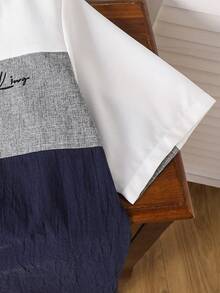 SHEIN Bộ đồ thường ngày cho bé trai tuổi teen: áo tay ngắn phối màu in logo và quần short, chất liệu cotton. - Nhiều màu - Xem 7