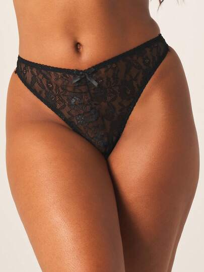 MISSGUIDED Sexy Black Lace Thong With Floral Pattern And Small Bow Detail For Women Intimate Lingerie