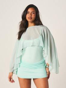 MISSGUIDED Women's Sheer Chiffon Cape Only Summer Poolside Resort Wear - Mint Green - View 5