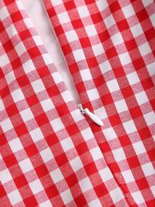 Sweetra Women's Sweet & Cool Red & White Plaid Side Tie A-Line Mini Skirt, Slimming, Spring/Summer - Red and White - View 5
