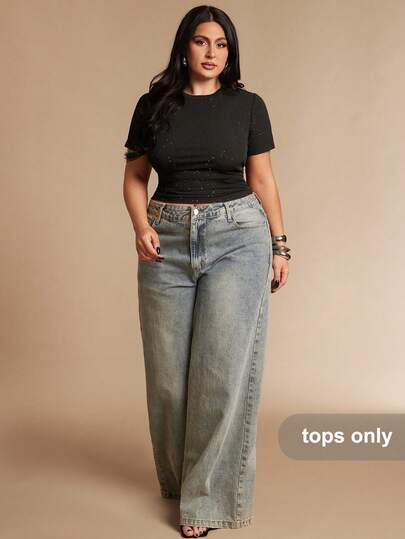 SHEIN BAE Plus Size  Black Shiny Sequin Slim Fit Short Sleeve T-Shirt, Suitable For Casual, Going Out, Parties, Dates, Hangouts With Friends, Music Festivals, Summer Tops,Summer,Summer Holiday Outfits,Spring Break Outfits ,Valentine Outfits For Women,Valentine's Day Outfit,Carniva,Carnival Women Look 2026,Plus Size,Curve,Elegant Outfits For Party,Beach Outfit For Women,Wedding Guest Party ,Going Out,Vacation Outfits Women
Birthday Top For Women,Formal Top For Women,Plus Size Top For Women,Tea Party Outfit Women,Club Outfits Women Plus,Basic Short-Sleeved Shirt,Airport Outfit For Women Travel