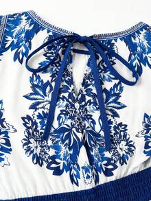 Ellevyn 女士时尚优雅印花无袖宽松连体裤 - 藍白色 - 查看 3