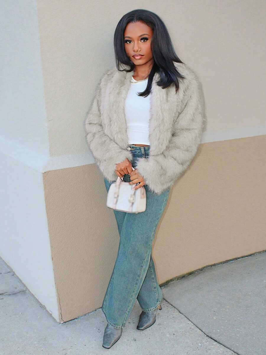 Steph T 女士浅灰色长袖休闲羽绒服，秋冬时尚女装 - 淺灰色 - 查看 1