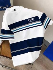 Manfinity Joysei Men's Summer Casual Contrasting Stripe Short Sleeve T-Shirt - White - View 3