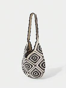 SHECARRY Stylish Hand-Woven Women's Shoulder Bag - Black and White - View 4