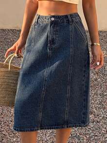 DAZY Women's Pocket Straight Loose Casual Versatile Denim Skirt - Blue - View 5