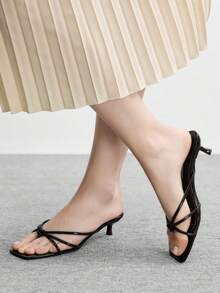 CUCCOO BIZCHIC 女士鞋履 春夏新款棕色细条纹夹趾高跟凉鞋拖鞋 简约时尚舒适百搭通勤性感女凉鞋 女鞋 - 咖啡 - 查看 3