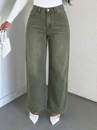 Alexandranx 女式纯色休闲牛仔裤