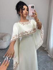 Rafferiza Women's Elegant Commuter Floral Print Shawl Dress - Apricot - View 4