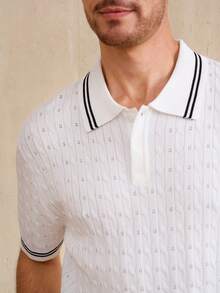 Manfinity CityGents Men's Contrast Stripe Print Button Casual Short Sleeve Knit Top - Multicolor - View 2