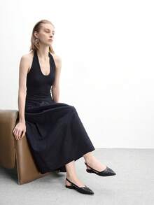 CUCCOO BIZCHIC Nuevos zapatos planos de tacón con bordado negro, zapatos planos de punta puntiaguda y sin talón de moda para mujer - Negro - Ver 6