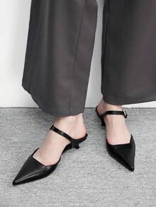 CUCCOO BIZCHIC Pointed Toe Commuter Black Kitten Heel Slip-On Pumps, Versatile Daily Work High Heels For Women Spring Shoes - Black - View 5