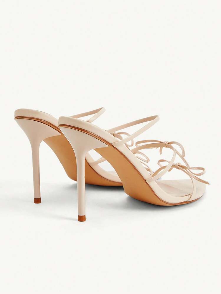 CUCCOO CHICEST Women's Pointed Toe Bow Decor Elegant High Heel Slide Sandals