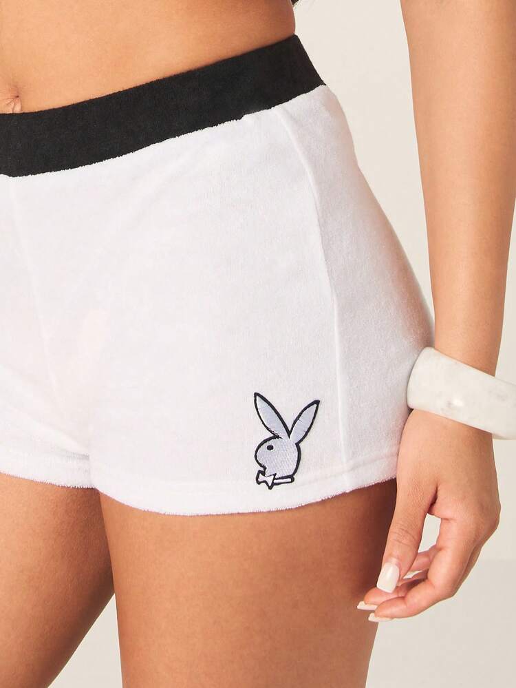Missguided x Playboy Towelling Polo Crop Top And Matching Shorts Two Piece Co Ord Set With Black Contrast Collar And Waistband Bunny Logo Summer Casual Outfit
