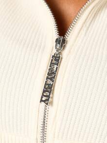 Missguided x Playboy Women's Cream Ribbed Knit Full Zip Hoodie With Drawstring Hood And Centre Pocket Casual Fall Winter Athleisure Jacket - Light Yellow - View 5