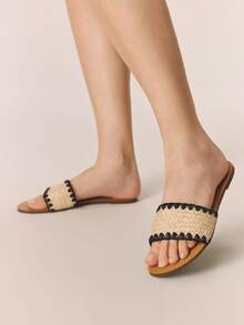 Styleloop Stylish Woven Sandals With Flat Bottom, Comfortable Mules Sandals, Holiday Style Sandals, Flat Sandals, Beach Sandals Summer - Black - View 2