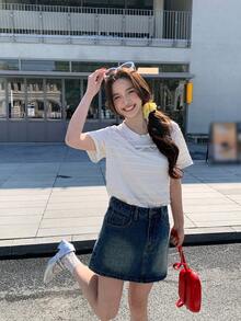 DAZY Women's Sweet White Bow Ruffle Striped Loose T-Shirt, Gorgeous Summer Top With Exquisite Design - White - View 5