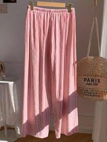 Comfortcana Women's Summer Vacation Striped Drawstring Waist Pants - Red - View 2