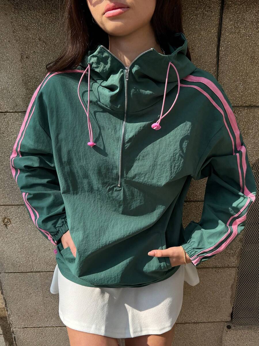 MainGRL 女士立领拉链半开襟休闲百搭日常长袖外套 - 綠色 - 查看 1