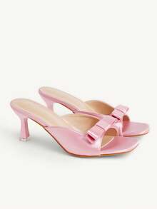 CUCCOO CHICEST Sandalias de tacón cuadrado con lazo de satén rosa francés para uso de verano de las mujeres - Rosa - Ver 2
