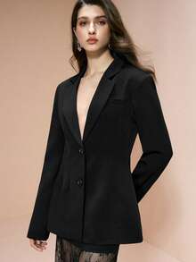 Arave Women's Deep V-Neck Wide Shoulder Pad, Pleated Waist, Hollow Back, Floral Lace Tie Design Elegant Date Night Blazer - Black - View 8