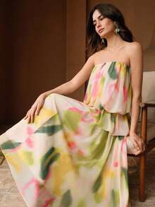 Anewsta 春夏新款雪纺印花多巴胺染色无袖连衣裙，度假海滩风 - 彩色 - 查看 1