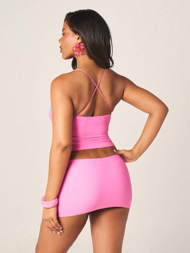 MISSGUIDED Women's Mini Skirt With Sequin Starfish Applique Summer Beach Party Vacation Bodycon Short Skirt Y2K Aesthetic Fashion Cute