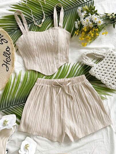 Soleia Women's Vacation Casual Solid Color Camisole And Shorts 2 Pieces Set