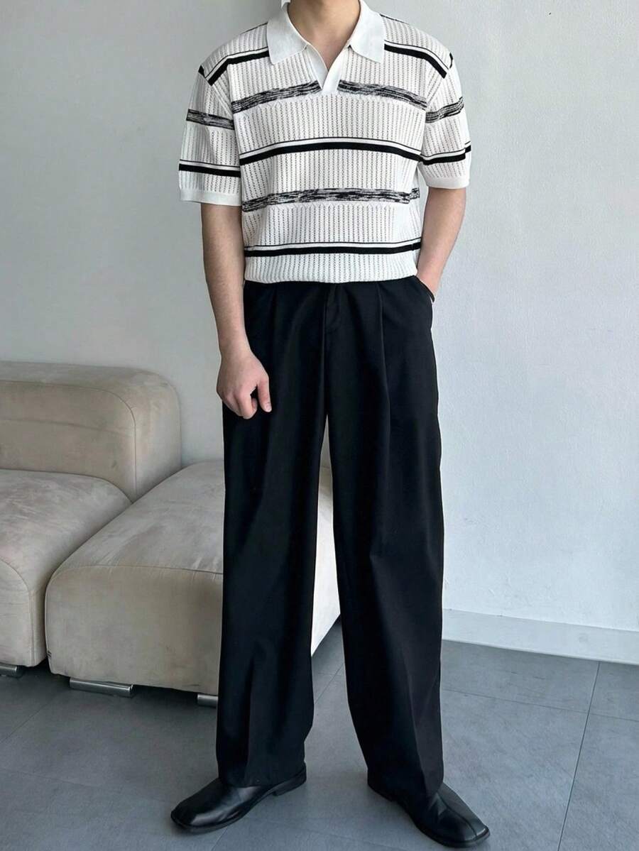 DAZY Men's Striped Polo Collar Half-Zip Knit Top, Summer - Multicolor - View 1