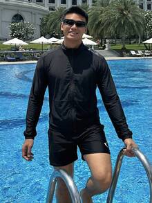 DAZY 春季字母印花修身运动T恤 男士长袖上衣 女士 - 黑色 - 查看 2