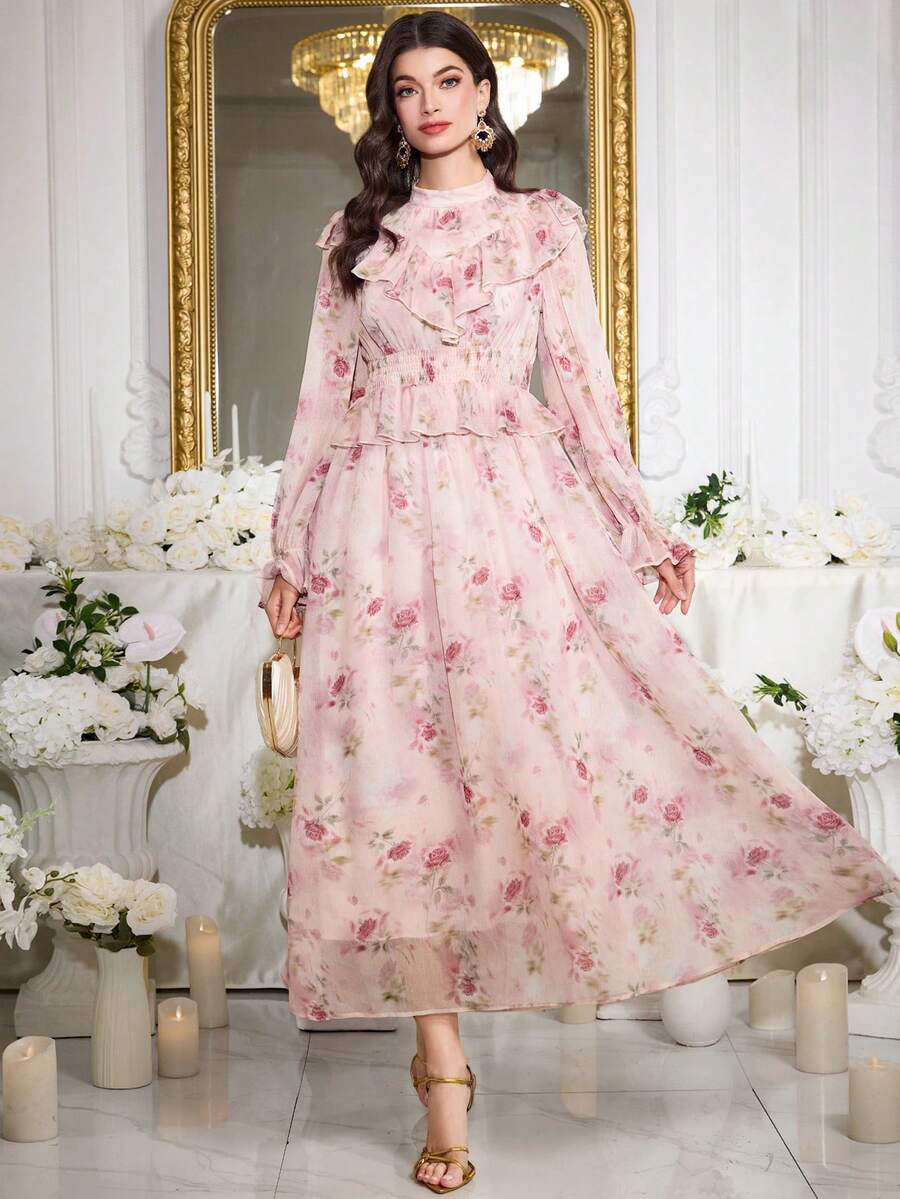 Modelyn 女士优雅派对印花荷叶边连衣裙 - 彩色 - 查看 1