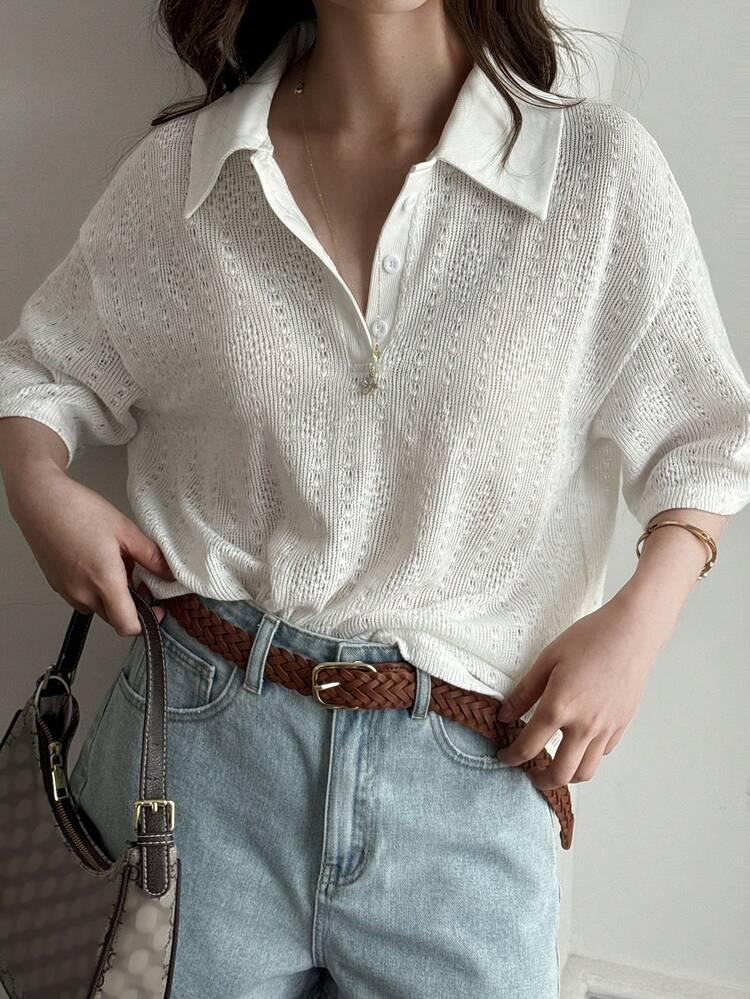 Women's Casual Loose Fit Polo Collar Short Sleeve T-Shirt, Summer