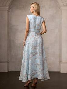 MOTF Soiréza WOMEN'S NEW BLUE ROUND NECK WOVEN TEXTURED SLEEVELESS ELEGANT REFRESHING FORMAL DRESS, HIGH-END EVENING GOWN - Blue - View 3