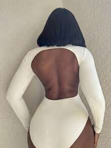 Alexandranx Women's Sexy Hollow Out/Cut Out Long Sleeve Bodysuit - Apricot - View 2