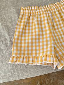 LMoss Kids Babygirl Cute Plaid Elastic Waist Shorts, Summer - Yellow - View 5